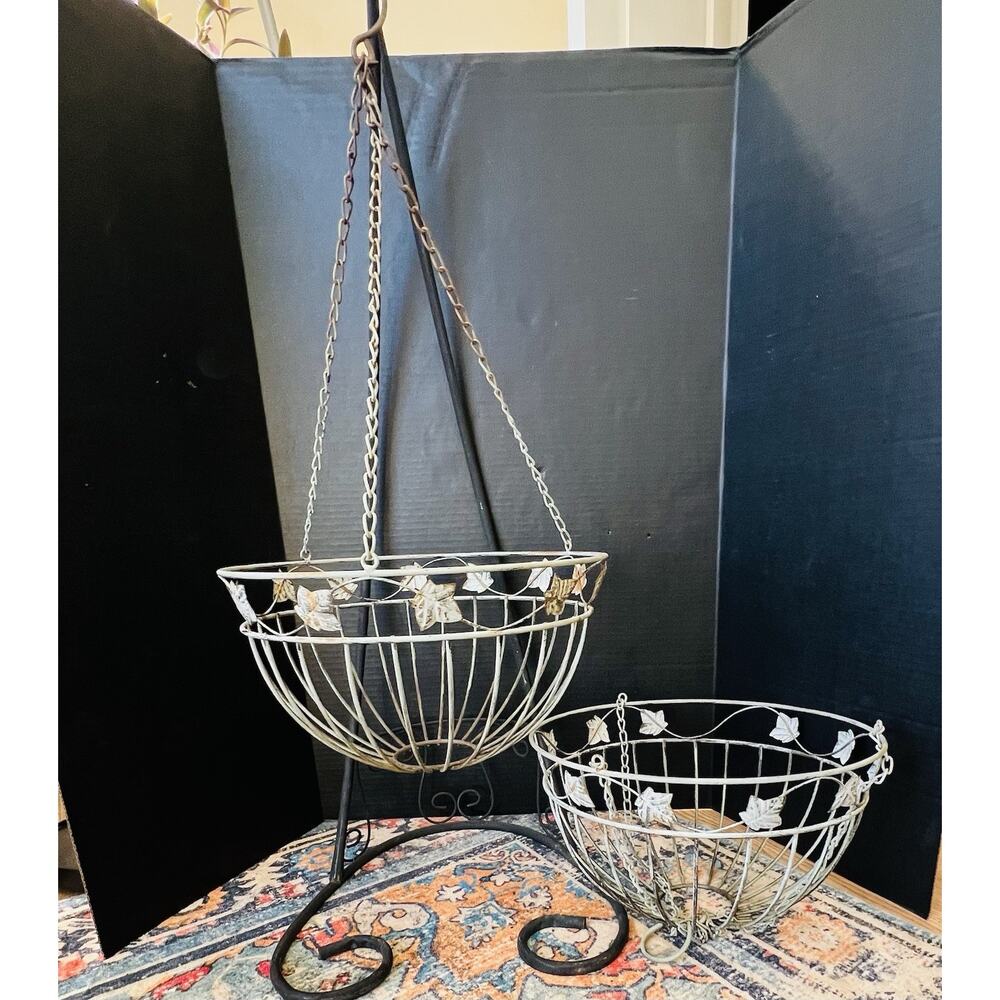 Hanging Planter Baskets Vintage Iron Architectural Salvage SET OF 2 Mid Century